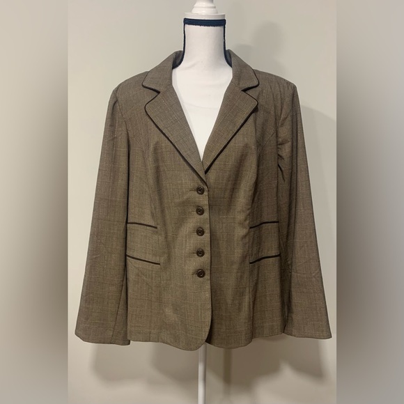 Lane Bryant Single Breasted Brown Plaid Shoulder Padding Office Womens 20 - Picture 1 of 2